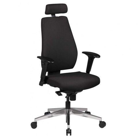 Rootz Desk Chair - Black Fabric - Modern Executive Chair - Swivel Chair with Synchronous Mechanism - Work Chair with Headrest (120kg) - Height-Adjustable Office Armchair with Rocker Function