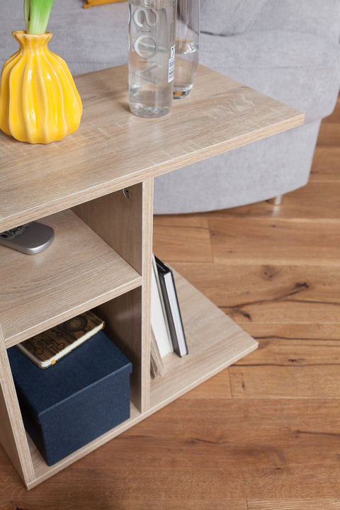Rootz Wood Side Table - Sonoma - Design Side Table for Sofa - Small Modern Coffee Table - Square Coffee Table - High Sofa Table - 50x50x30cm