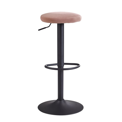 Rootz Stool - Backrest-Free, Adjustable Height 58-79 cm - Kitchen Stool Fabric-Metal Design - Velvet Pink
