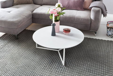 Rootz Coffee Table - Design White Matt MDF Wood Frame Metal - Modern Lacquered Living Room Lounge Table -  ø 80 cm