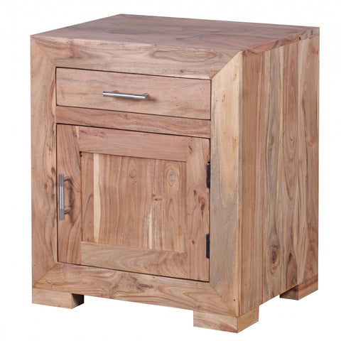 Rootz Bedside Table - Acacia Wood - Design with Drawer and Door - Ideal for Box Spring Bed - 60 cm