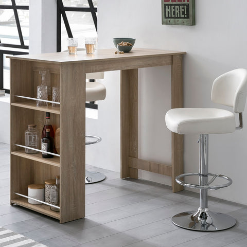 Rootz Bar Table - Wooden Kitchen Table with Integrated Shelf - 120x107.5x60cm