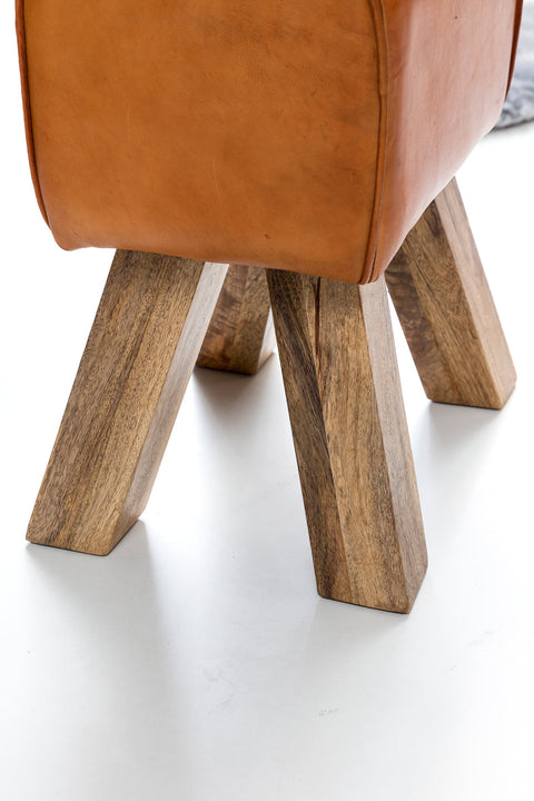 Rootz Seat Stool - Design Brown Upholstered - Leather Footstool Footrest - 40 x 30 x 47 cm