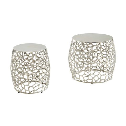 Rootz Side Table Set - 2 Piece Nesting Tables - Modern Design with Branch Structure - Living Room Coffee Table - Aluminum Silver
