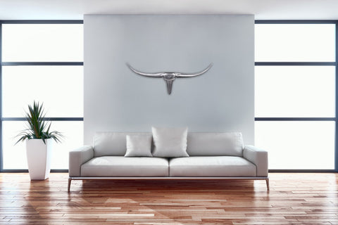 Rootz Bull Antlers Decor - Silver Aluminum - Wall Decoration - 74cm Wide - Decorative Aluminum Wall Art
