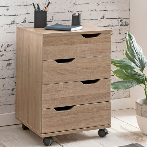 Rootz Roll Container - Sonoma - Drawer Cabinet for Office - Desk Container with Drawers - Side Container on Casters - Small Office Storage - (40x60x40 cm)