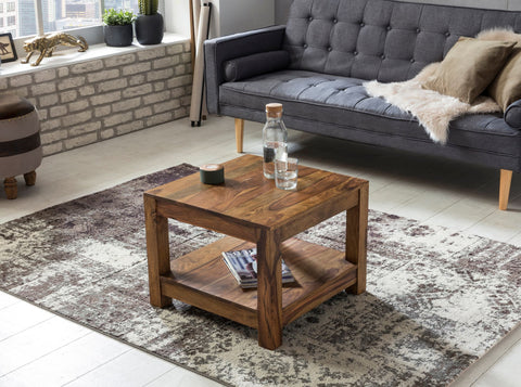 RootzCoffee Table - Solid Wood Sheesham - Dark Brown - Country Style Side Table - 60 x 60 cm