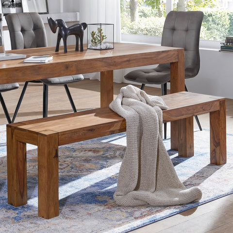 Rootz Dining Room Bench - Solid Wood Sheesham - Natural Country House Style - Kitchen Bench - 140x45x35cm