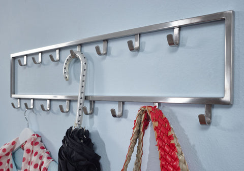 Rootz Wall Coat Rack - Design Hall Coat Rack Steel - Hook Rail Wall Panel - Wardrobe Wall - Hallway Coat Rack - Metal Silver - 80x20x4 cm