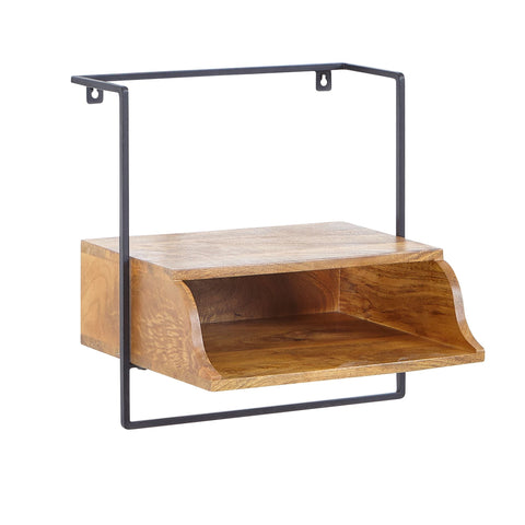 Rootz Bedside Table - Wall Mounted - Nightstand with Shelf - Floating Wall Board for Box Spring Bed - Hanging Wall Console - Solid Mango Wood - 44x45x35 cm