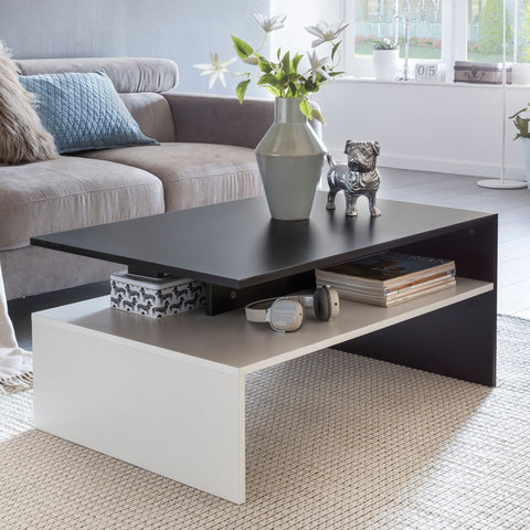 Rootz Coffee Table - Black/White - Modern Two-Piece Living Room Coffee Table with Storage - Large & Tall Lounge Table - 90 x 43 x 60 cm