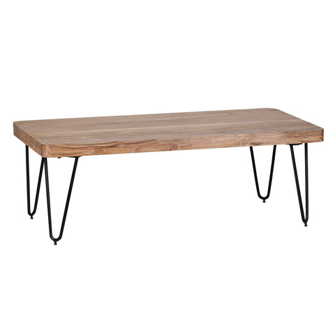 Rootz Coffee Table - Solid Wood Acacia - Metal Legs - Country-Style - Side Table - 115 cm Wide