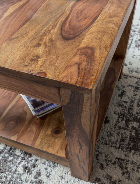 RootzCoffee Table - Solid Wood Sheesham - Dark Brown - Country Style Side Table - 60 x 60 cm