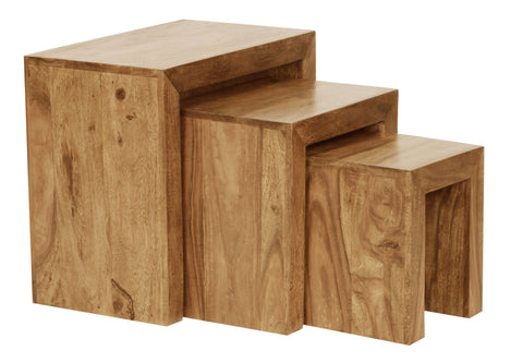 Rootz Nesting Tables - Set of 3 - Acacia Wood - Dark Brown - Country Style - Natural Wood - Living Room Side Tables