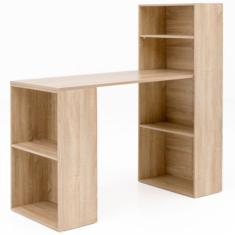 Rootz Wood Desk with Shelf - Sonoma - Modern Design with Storage Compartments - 120x120x53cm