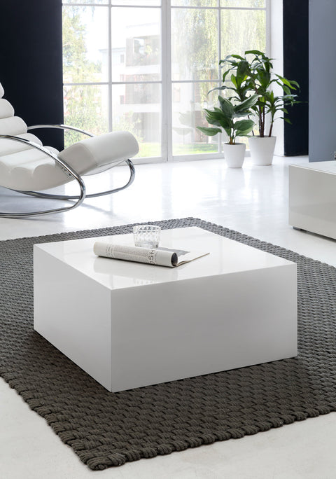 Rootz Coffee Table - Cube - White High Gloss Lacquered - Modern Design Square Living Room Table - Cube Shape Side Table - 60 x 60 x 30 cm