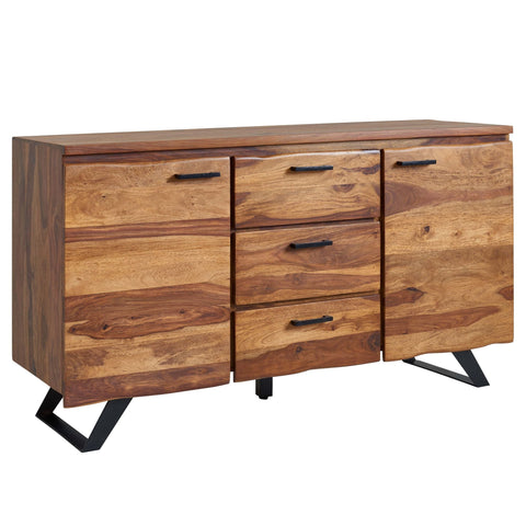 Rootz Sideboard - Metal with Wane - Modern Drawer Cabinet - Sheesham Wood - 145x82x45 cm