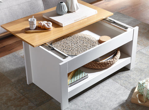 Rootz Coffee Table - Living Room Table with Storage Space - Modern Square Coffee Table - White Oak Design - 85x47x45 cm