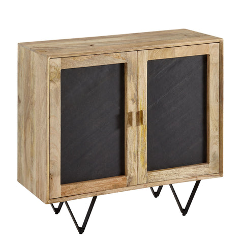 Rootz Sideboard Cabinet - 2 Door Chest of Drawers - Small Solid Wood Chest - Multi-Purpose Standing Cupboard with Metal Frame - Brown Stone - Solid Mango Wood - 80x75x35 cm