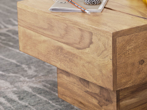 Rootz Coffee Table - Acacia Wood - Solid Wide Cube Square Coffee Table - 44x44x30 cm