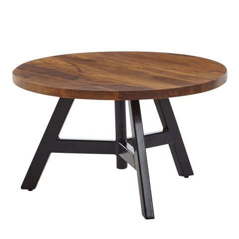 Rootz Coffee Table - Round Metal Coffee Table - Design Living Room Table - Modern Small Side Table - Solid Sheesham Wood - 60x60x35 cm