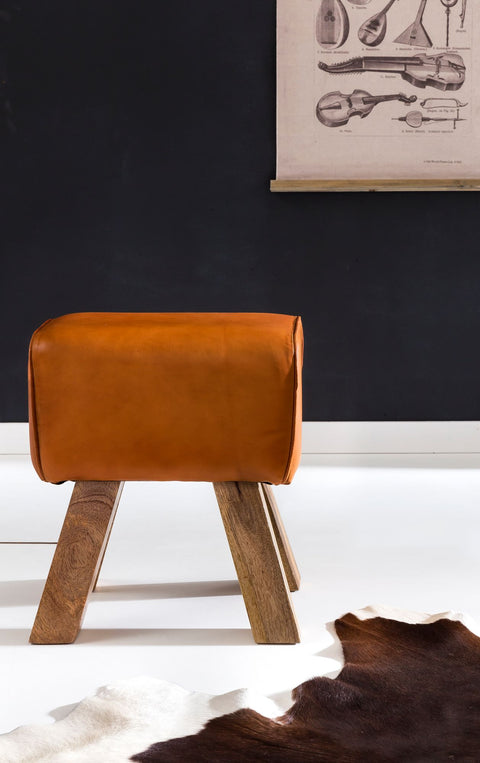 Rootz Seat Stool - Design Brown Upholstered - Leather Footstool Footrest - 40 x 30 x 47 cm