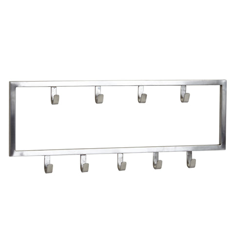 Rootz Silver Metal Wall Coat Rack - Stylish Design for Hallway - Hook Rail Wall Panel - Space-saving Wardrobe Solution - 50x20x4 cm