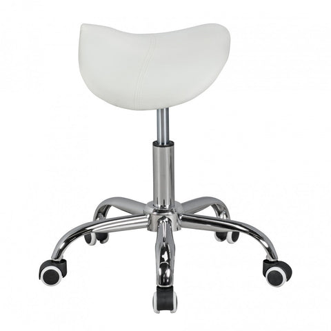 Rootz Saddle Stool -  White - Height Adjustable Esthetician & Barber Stool with Swivel and Wheels
