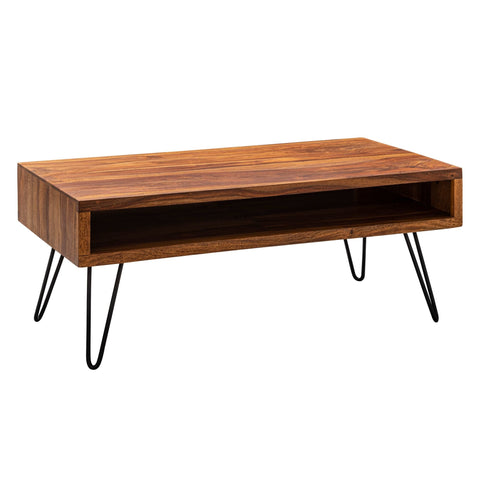 Rootz Coffee Table - Sheesham Solid Wood - Metal Coffee Table - Design Rectangular Coffee Table - Large Living Room Table (100x40x50 cm)