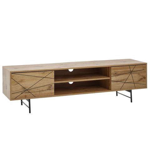 Rootz TV Stand - Lowboard - TV Dresser with Two Doors - Modern High Design TV Cabinet - Living Room TV Stand - Oak Wood - 160x45x40 cm