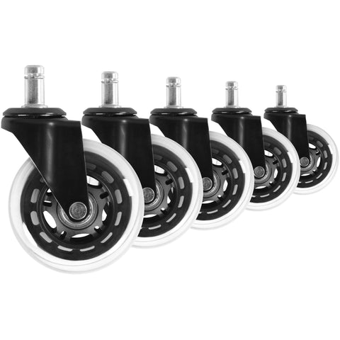 Rootz Office Chair Castors - Set of 5 Heavy-Duty - 1mm Pin - 75mm Diameter - Silent Premium Rollers for Smooth and Universal Use - Transparent Soft Floor Rolls