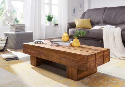 Rootz Coffee Table - Solid Wood - Sheesham - 120cm Wide - Country Style Living Room Table - Dark-Brown