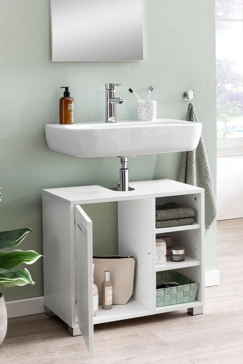 Rootz Bathroom Cabinet - Wood Base Cabinet with Door - Vanity Unit with Storage Compartments - Bathroom Furniture with Shelf - White - 60x55x32cm