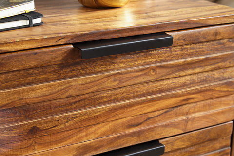 Rootz Side Table - Sheesham - Design Nightstand with Drawers - High Storage Cabinet - 60x60x40cm