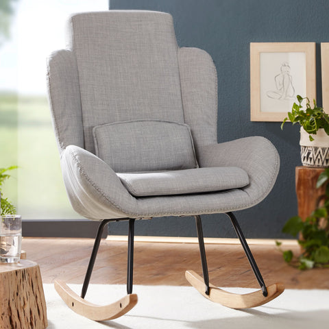 Rootz Rocchair - Modern Gray Fabric Swing Armchair - Wood Frame - Upholstered Relax Chair - 75x110x88.5CM