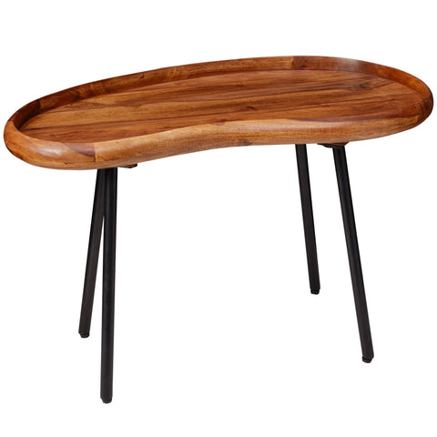 Rootz Coffee Table - Sheesham Wood - Kidney Shape with Metal Legs - Modern Living Room Table - 71x42x40cm
