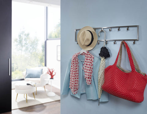 Rootz Wall Coat Rack - Design Hall Coat Rack Steel - Hook Rail Wall Panel - Wardrobe Wall - Hallway Coat Rack - Metal Silver - 80x20x4 cm