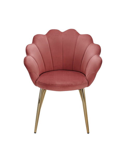 Rootz Dining Chair - Gold-Legged Kitchen Chair - Scandinavian Shell Design - Upholstered Chair with Fabric Cover - Pink Velvet Tulip