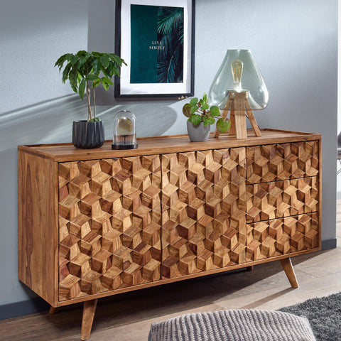 Rootz Sideboard - Modern Dresser Cabinet with Doors and Drawers - Living Room Standing Cabinet - Solid Sheesham Wood - 138x76x45 cm