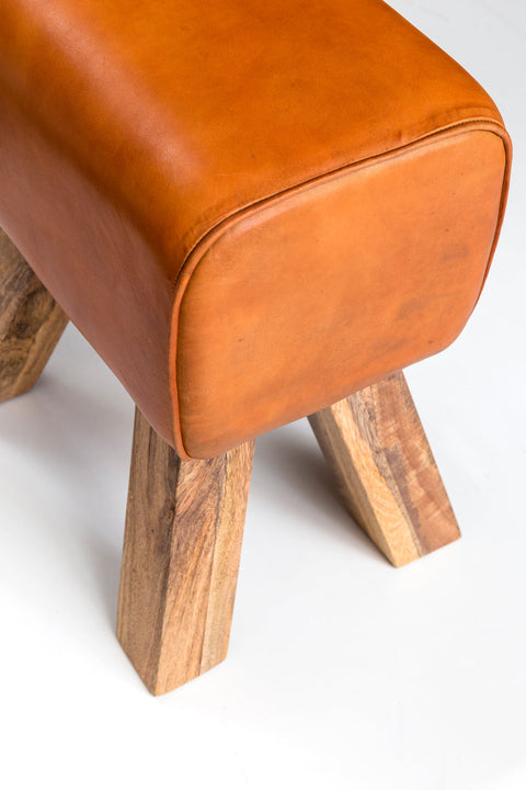 Rootz Seat Stool - Design Brown Upholstered - Leather Footstool Footrest - 40 x 30 x 47 cm