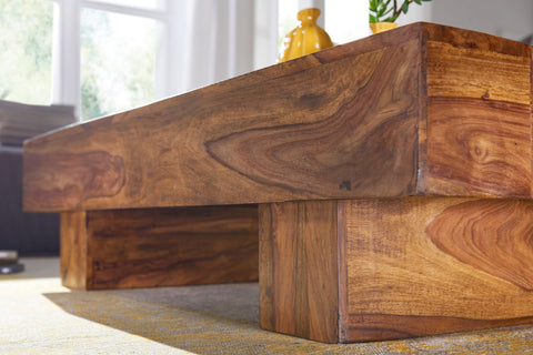Rootz Coffee Table - Solid Wood - Sheesham - 120cm Wide - Country Style Living Room Table - Dark-Brown