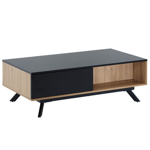Rootz Coffee Table - Rectangular Living Room Table - Coffee Table with Storage and Drawers - Modern Table with Metal Legs - Oak Decor - Black MDF - 110x60x38 cm