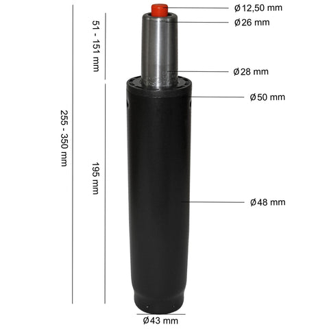 Rootz Office Chair Gas Spring - 195mm - 50mm - Black