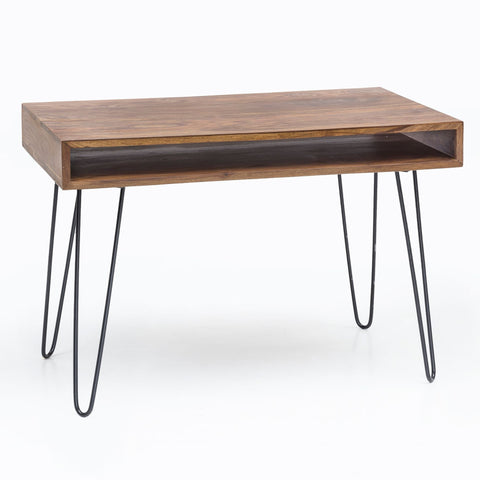 Rootz Desk - Solid Wood Laptop Table Sheesham Nature - Country House Style Work Table with Storage Tray - Office PC Table - Brown - 110 x 60 x 76 cm
