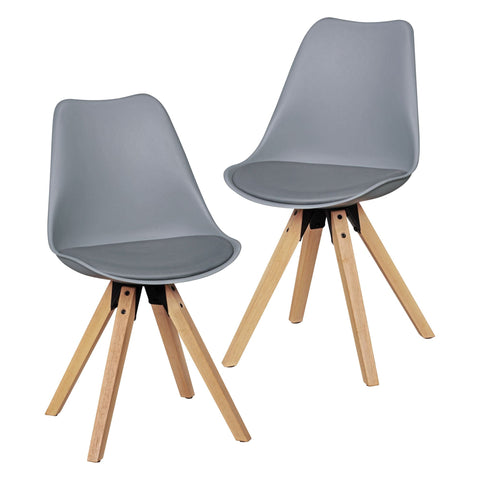 Rootz Dining Chairs - Set of 2 Retro - Gray Scandinavian Upholstered Chairs with Backrest - Leatherette Upholstered Kitchen Chairs