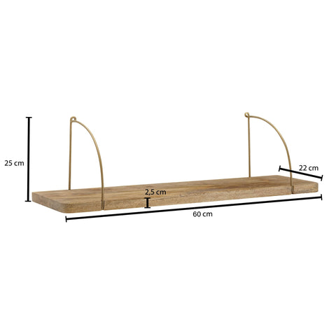 Rootz Wall Shelf - Industrial Metal Hanging Shelf - Small Design Floating Shelf - Living Room Wall Bookshelf - Mango Solid Wood - 60x25x22 cm