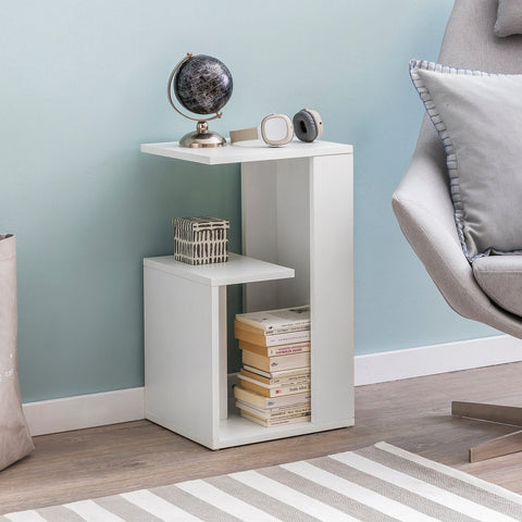 Rootz Wood Side Table - Cantilever Design for Sofa or Coffee - Small and Modern - White - 35x29.5x60cm