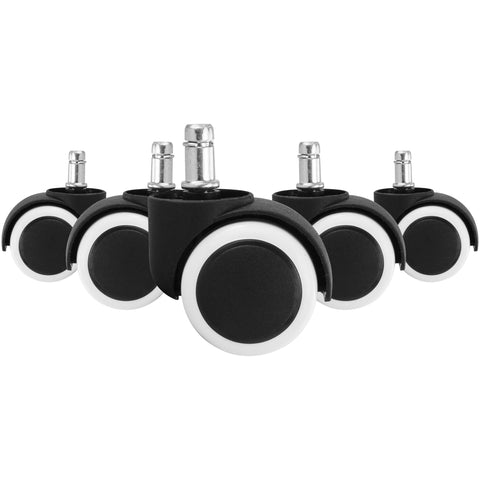 Rootz Set of 5 Premium White Office Chair Castors - Smooth Hard Floor - 11mm Pin - 50mm Diameter - Swivel Castors for Hard Floors