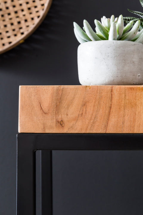 Rootz Side Table - Acacia Wood - High Metal Side Table in Industrial Style - 30x97x30cm