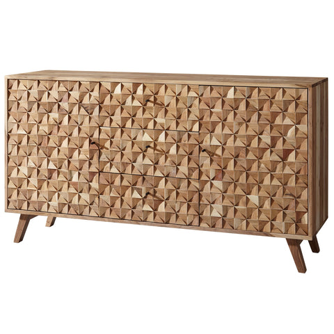 Rootz Sideboard - Acacia Wood - Country Style with 3 Drawers & 2 Doors - 140x78.5x40cm
